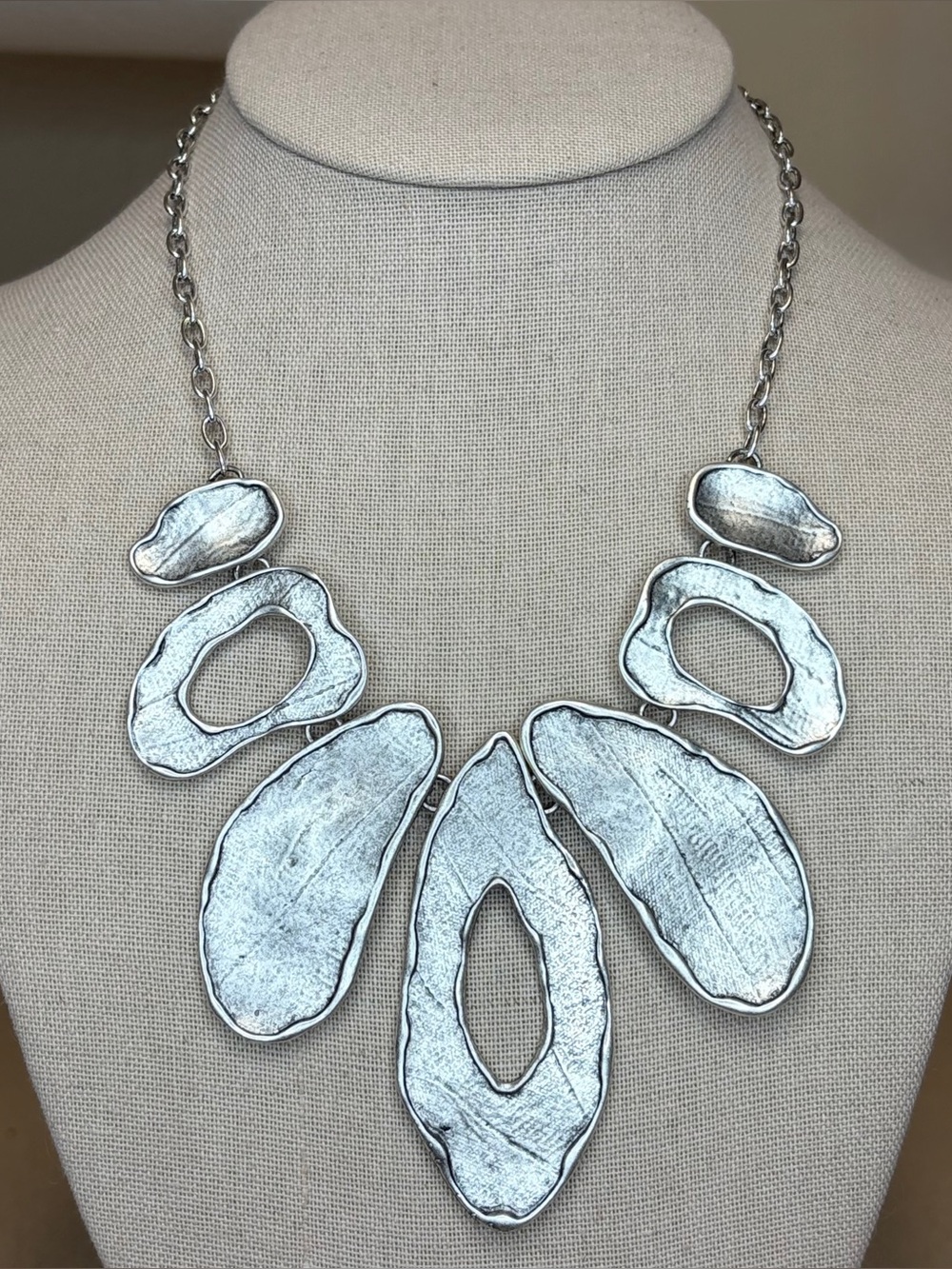 Modernist Silver Tone Abstract Statement Necklace